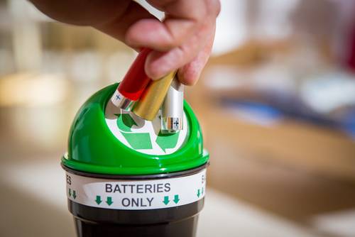 Batteries being placed into a battery bank for recycling