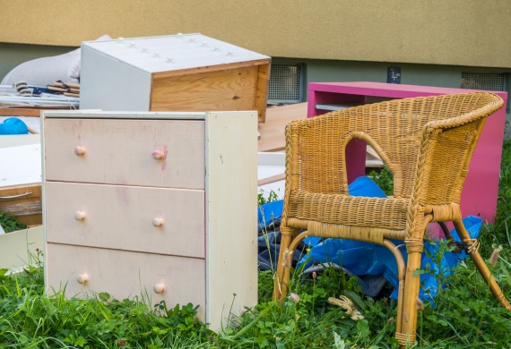 Small cupboards and chair on a garden