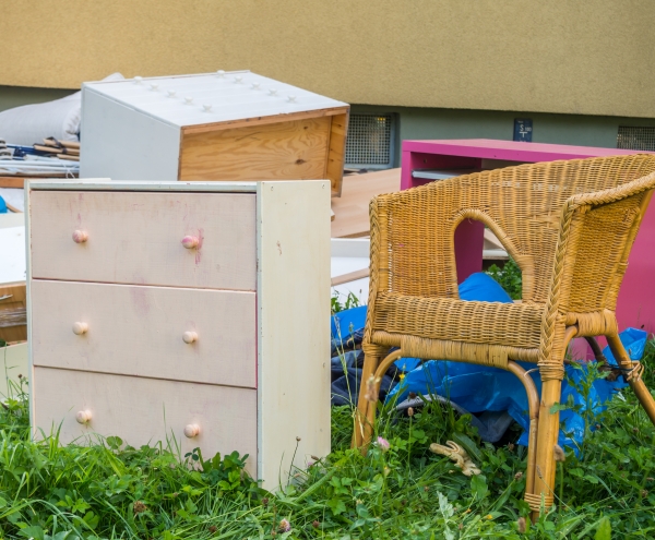 Small cupboards and chair on a garden