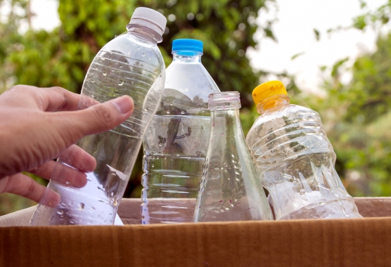 Plastic bottles in a recycling box