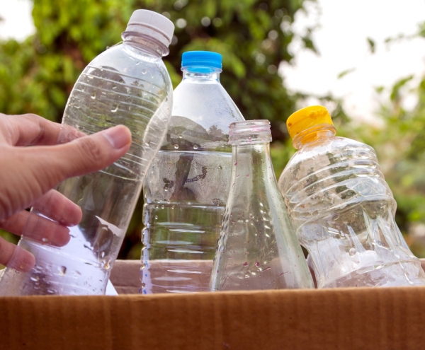 Plastic bottles in a recycling box